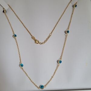 10k Solid Gold Evil Eye Necklace, 18"L Adjustable. New Never Worn